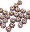 6mm Violet purple daisy flower czech glass beads gold inlays, 30pc