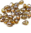6x9mm Picasso brown teardrop czech glass beads, silver wash
