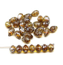 6x9mm Picasso brown teardrop czech glass beads, silver wash, 30pc