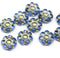 10mm Blue gold flower czech glass bead, 10pc