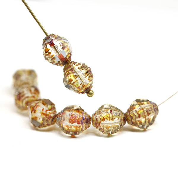 10x8mm Picasso on clear czech glass fire polished beads, 8Pc