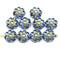 10mm Blue gold flower czech glass bead, 10pc