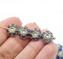 10mm Blue gold flower czech glass bead, 10pc