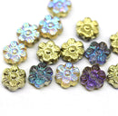 8mm Golden daisy flower czech glass beads, 15pc