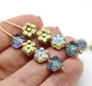 8mm Golden daisy flower czech glass beads, 15pc