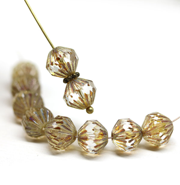 9mm Picasso czech glass bicone fire polished beads, 10Pc