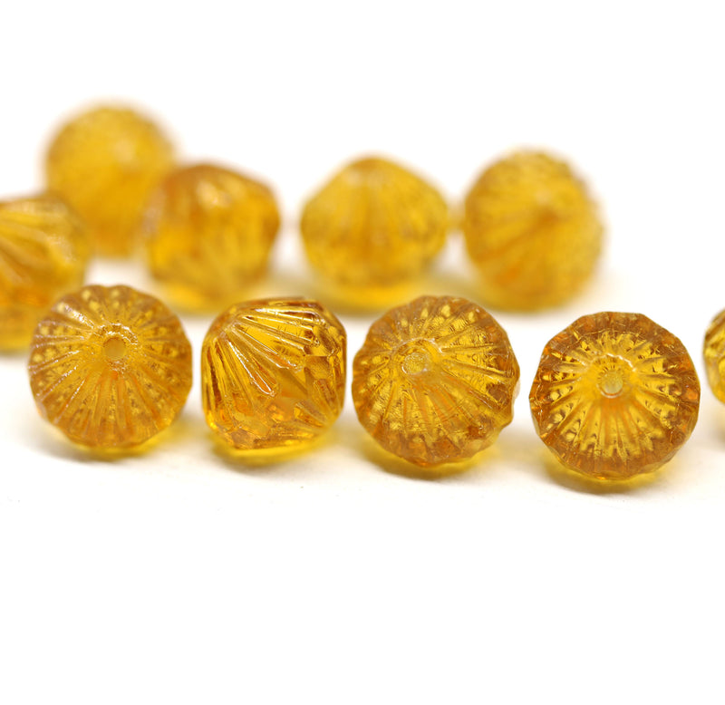 9mm Dark yellow czech glass bicone fire polished beads, 10Pc