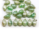 6x9mm Opal green teardrop czech glass beads, silver wash