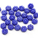 6mm Navy blue daisy flower czech glass beads, 30pc
