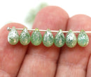6x9mm Opal green teardrop czech glass beads, silver wash