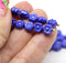 6mm Navy blue daisy flower czech glass beads, 30pc