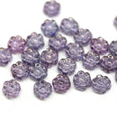 6mm Purple daisy flower czech glass beads, 30pc