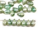 6x9mm Opal green teardrop czech glass beads, silver wash