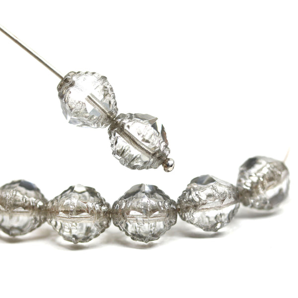 10x8mm Gray czech glass fire polished beads silver edge, 8Pc