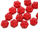 8mm Red daisy flower czech glass beads, 15pc