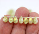 6x9mm White green teardrop czech glass beads, golden wash