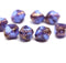 10x8mm Blue purple czech glass fire polished beads, copper edge, 8Pc