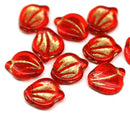 12x14mm Large red leaf beads, glass chunky wavy beads, 10pc
