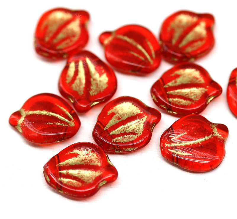 12x14mm Large red leaf beads, glass chunky wavy beads, 10pc
