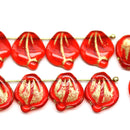 12x14mm Large red leaf beads, glass chunky wavy beads, 10pc