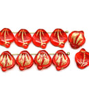 12x14mm Large red leaf beads, glass chunky wavy beads, 10pc