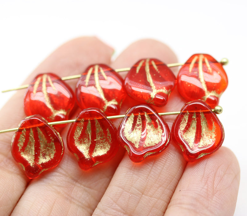 12x14mm Large red leaf beads, glass chunky wavy beads, 10pc