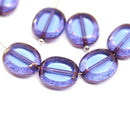 14x12mm Blue oval beads czech glass, purple luster, 4Pc