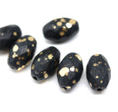 12x8mm Frosted black barrel czech glass fire polished oval beads, gold wash, 6Pc