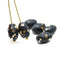 12x8mm Frosted black barrel czech glass fire polished oval beads, gold wash, 6Pc