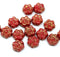 8mm Red daisy flower czech glass beads, goldish luster, 15pc