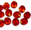 9x8mm Mixed red yellow flat oval wavy czech glass beads, 15Pc