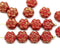 8mm Red daisy flower czech glass beads, goldish luster, 15pc