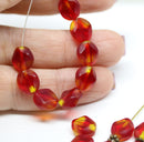 9x8mm Mixed red yellow flat oval wavy czech glass beads, 15Pc