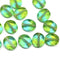 9x8mm Blue green flat oval wavy czech glass beads, 15Pc