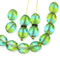 9x8mm Blue green flat oval wavy czech glass beads, 15Pc