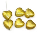 16x15mm Yellow heart Czech glass pressed beads, Gold wash, 6pc