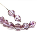 10x8mm Light purple czech glass fire polished beads, copper edge, 8Pc