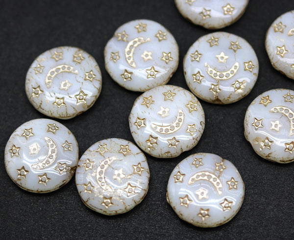 13mm White and silver celestial beads Moon and stars, 10pc