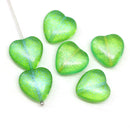 Large green heart czech glass beads