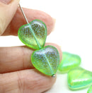 Large green heart czech glass beads
