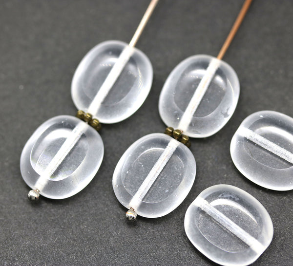 14x12mm Crystal clear oval table cut beads czech glass, 6Pc