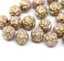 7mm Rose Bud Czech Glass Beads Pink Gold 20pc