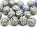 7mm Light Blue Rose Bud Czech Glass Beads Golden inlays 20pc