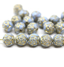 7mm Light Blue Rose Bud Czech Glass Beads Golden inlays 20pc