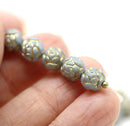 7mm Light Blue Rose Bud Czech Glass Beads Golden inlays 20pc