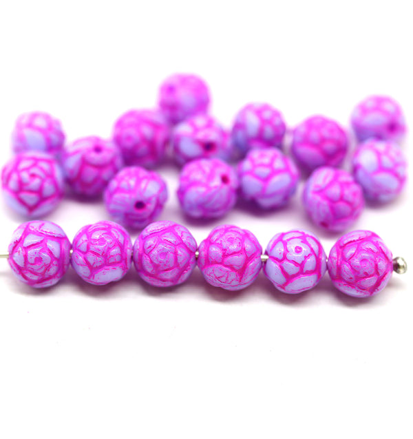 7mm Rose Bud Czech Glass Beads Bright Pink