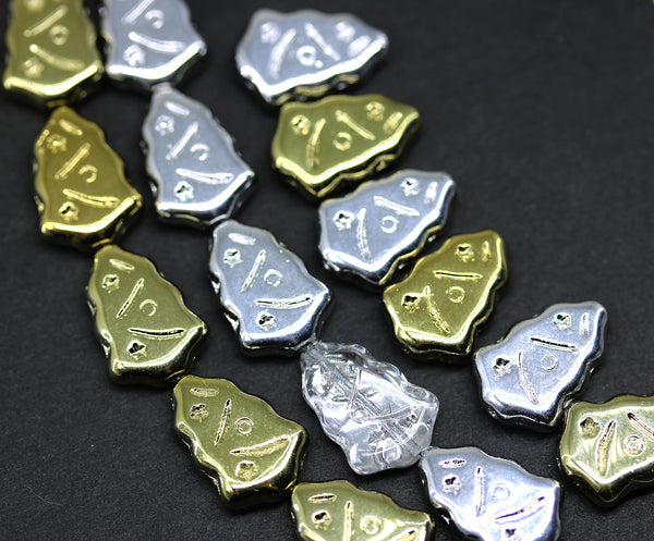 Golden silver Christmas tree beads Czech glass 8pc