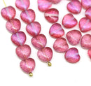 8mm Pink heart Czech glass pressed beads, 30pc