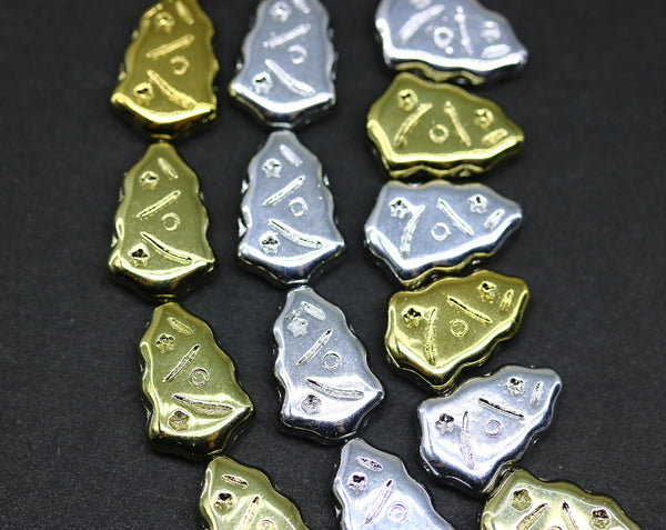 Golden silver Christmas tree beads Czech glass 8pc