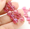 8mm Pink heart Czech glass pressed beads, 30pc